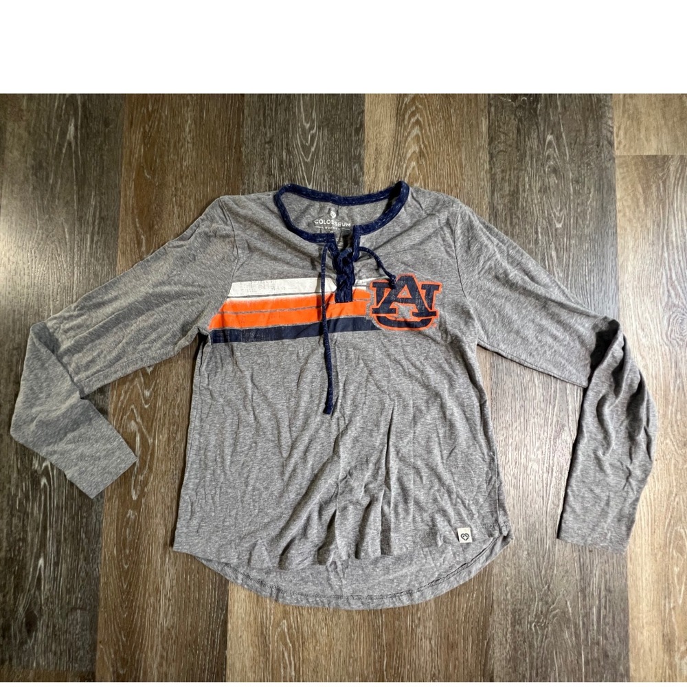 Colosseum Auburn Tigers Top Womens Small Gray Lace Up Long Sleeve Tee